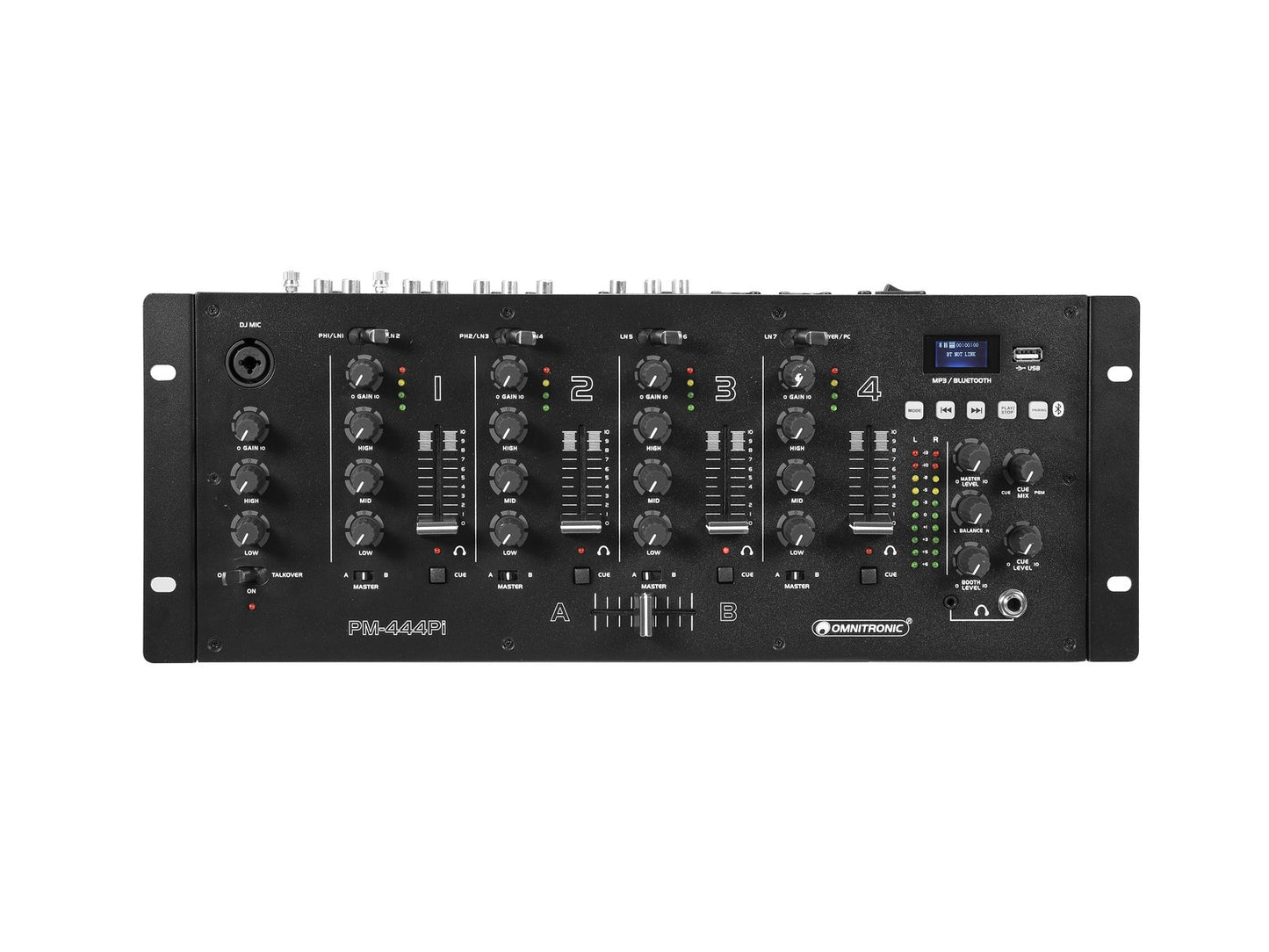 OMNITRONIC PM-444Pi 4-Kanal-DJ-Mixer mit Player & USB-Interface