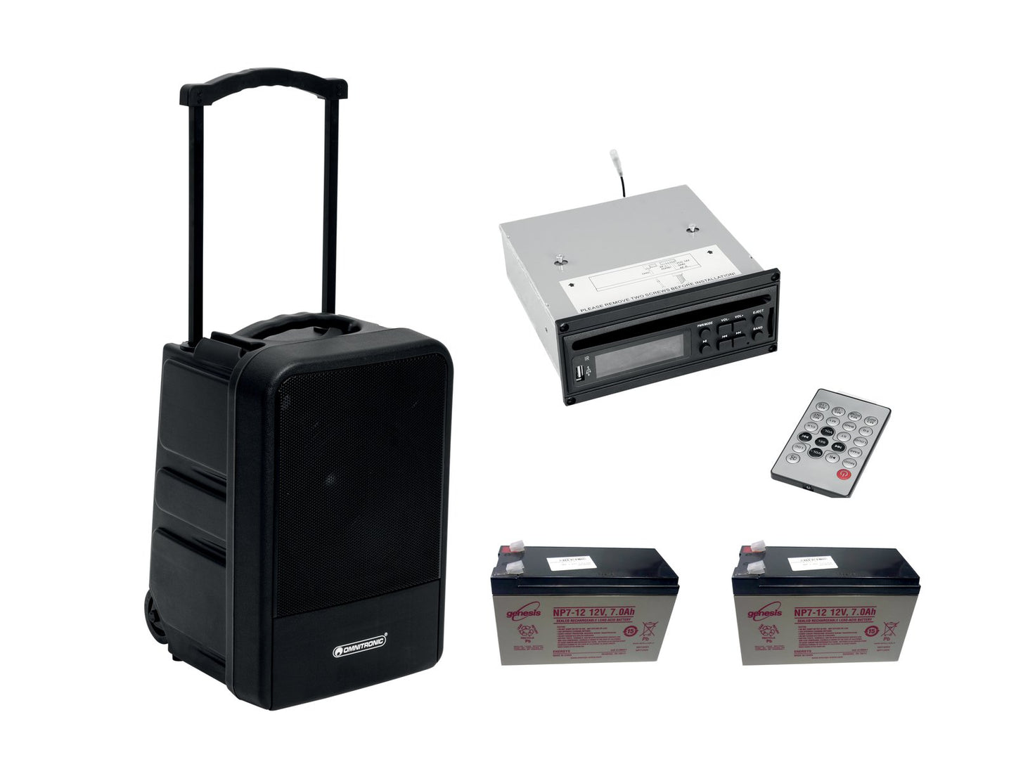 OMNITRONIC Set MOM-10BT4 Modular-Drahtlos-PA-System + CD-Player mit USB&SD + 2x Akku