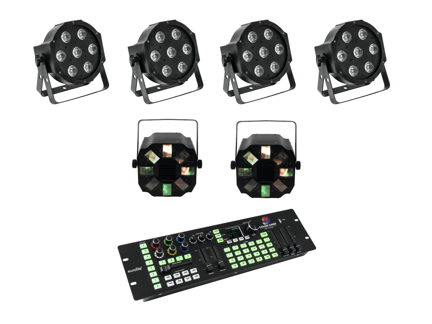 EUROLITE Set 4x LED SLS-7 HCL Floor + 2x LED FE-700 + DMX LED Color Chief Controller