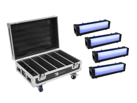 EUROLITE Set 4x AKKU Bar-6 Glow QCL + Case mit Ladefunktion