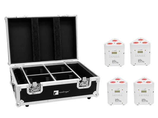 EUROLITE Set 4x AKKU TL-3 TCL weiß + Case mit Ladefunktion