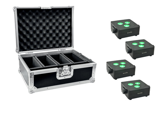 EUROLITE Set 4x AKKU IP Flat Light 3 sw + Case