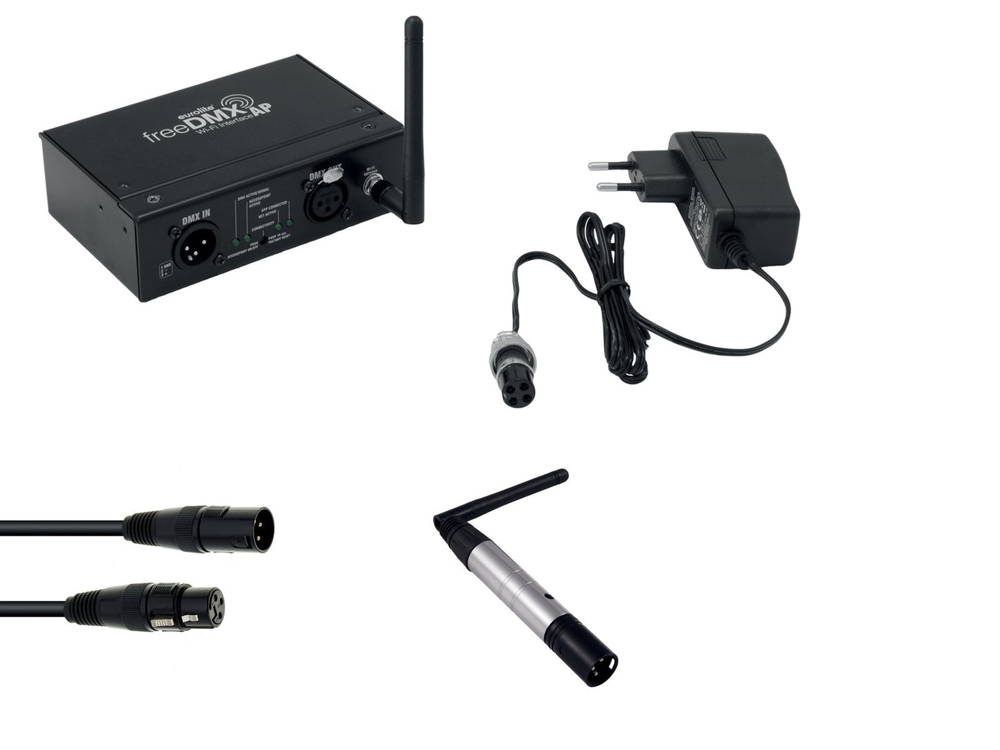 EUROLITE Set freeDMX AP Wi-Fi Interface + QuickDMX Funksender + DMX Kabel