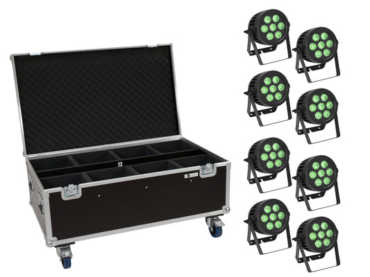 EUROLITE Set 8x LED IP PAR 7x9W SCL Spot + Case mit Rollen