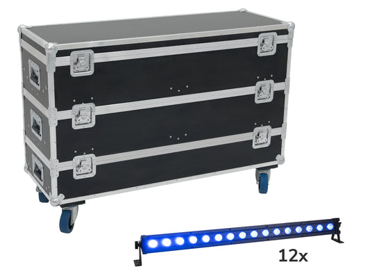 EUROLITE Set 12x LED IP T-Bar 16 QCL Leiste + Case mit Rollen