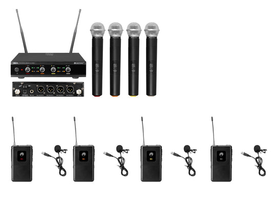 OMNITRONIC Set UHF-E4 Funkmikrofon-System + 4x BP + 4x Lavaliermikrofon 823.6/826.1/828.6/831.1MHz