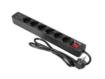 EUROLITE Steckdosenleiste ON-1 6-fach + 2 USB sw