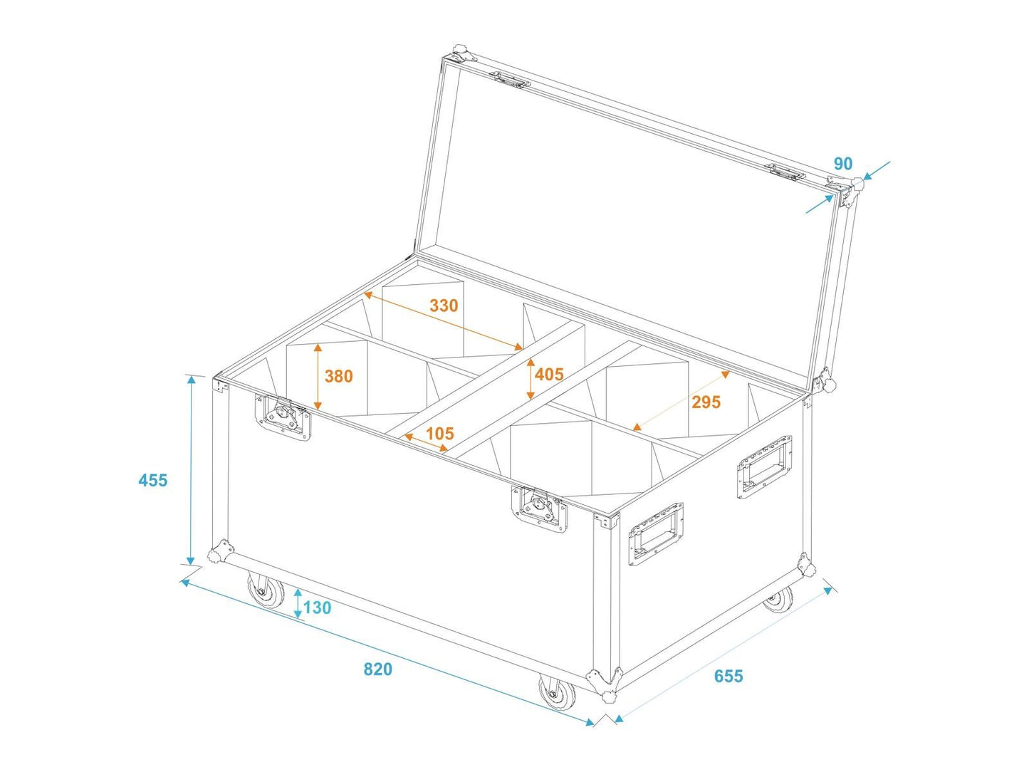 ROADINGER Flightcase 4x LED THA-100F/THA-120PC mit Rollen