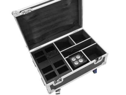 ROADINGER Flightcase 4x AKKU IP UP-4 Plus HCL Spot WDMX mit Ladefunktion