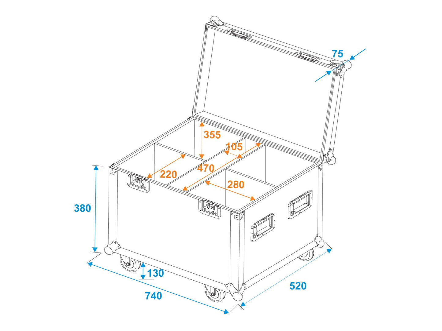 ROADINGER Flightcase 4x LED Theatre COB 200 Serie mit Rollen