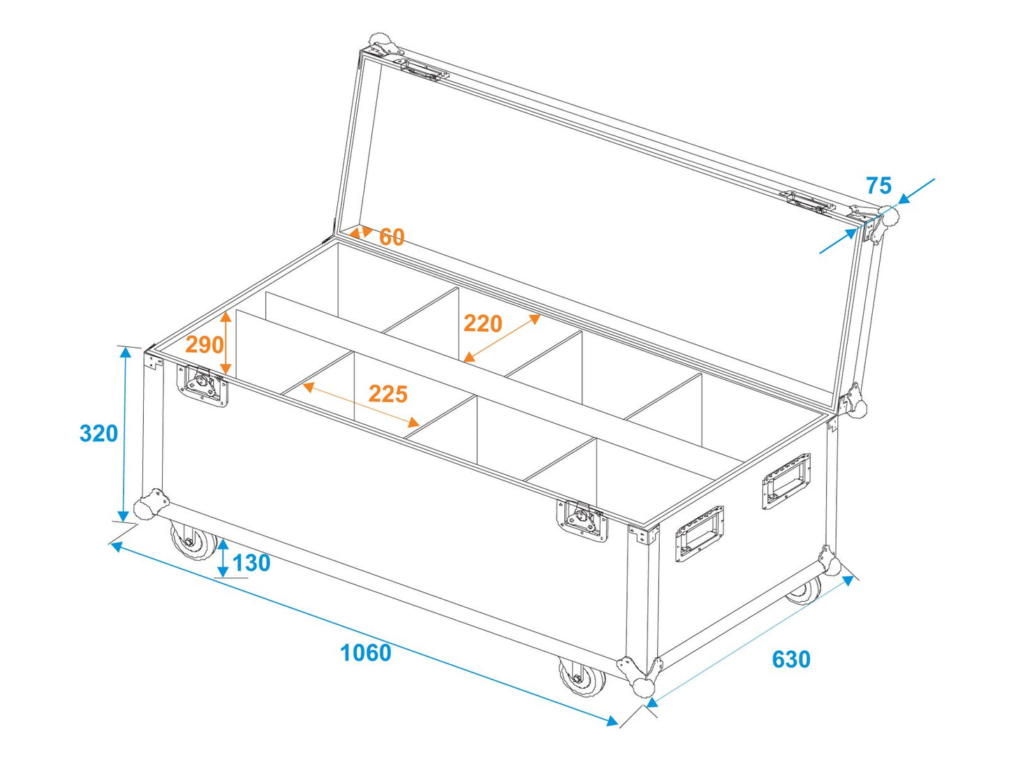 ROADINGER Flightcase 8x LED IP PAR 7x8W QCL/7x9W SCL mit Rollen