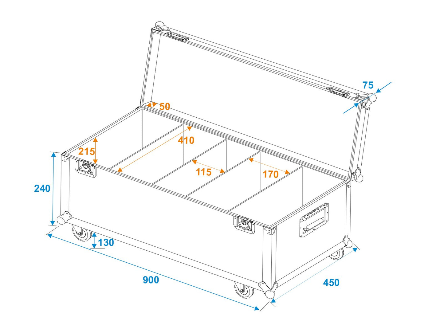 ROADINGER Flightcase 4x Audience Blinder 2x100W LED COB CW/WW mit Rollen