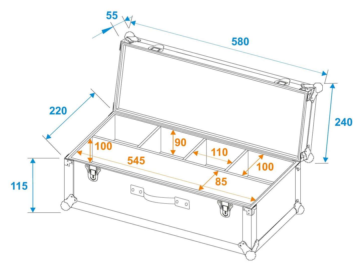 ROADINGER Flightcase 4x AKKU Mini IP UP-4 QCL Spot