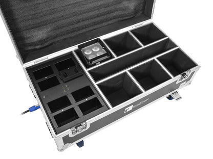 ROADINGER Flightcase 6x AKKU IP UP-4 Plus HCL Spot WDMX mit Ladefunktion