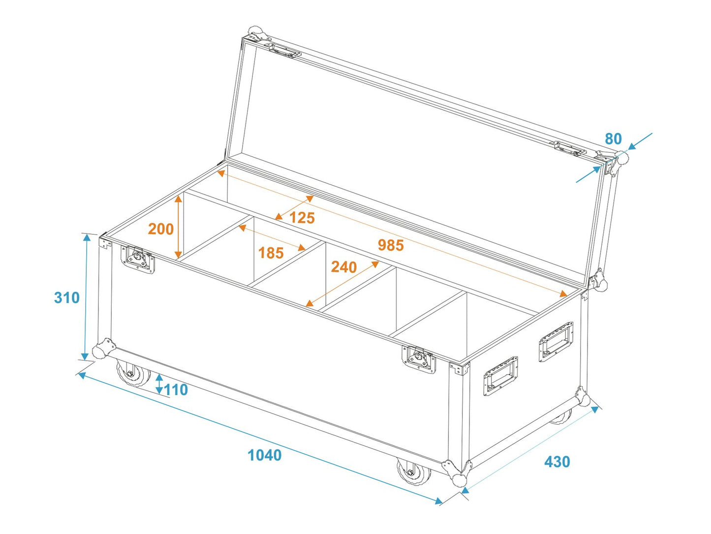 ROADINGER Flightcase 4x LED Umbrella